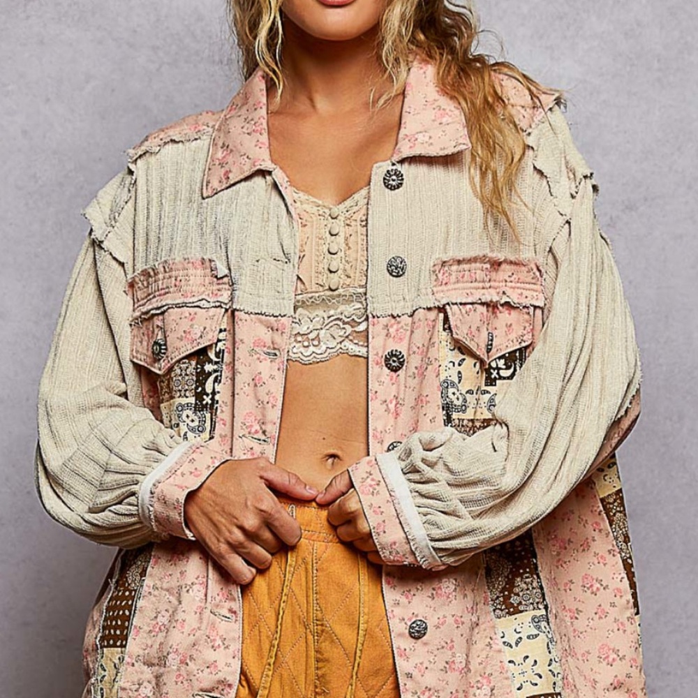 POL Pink and Cream Jean Jacket